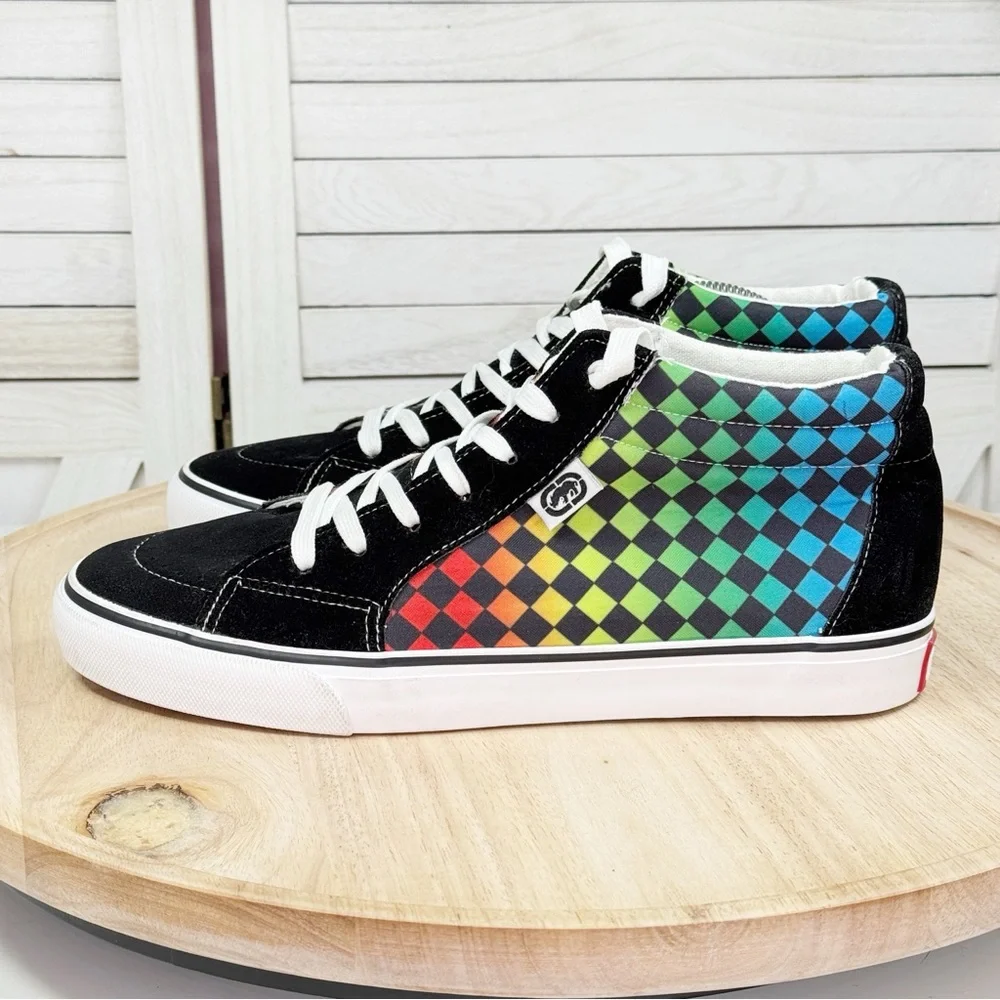 Ecko Unltd Steven Rainbow Check Canvas Suede‎ Hightop Sneakers 9 Men